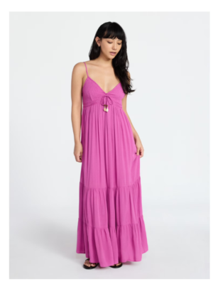 Crochet Lace Trim Tiered Maxi Dress
