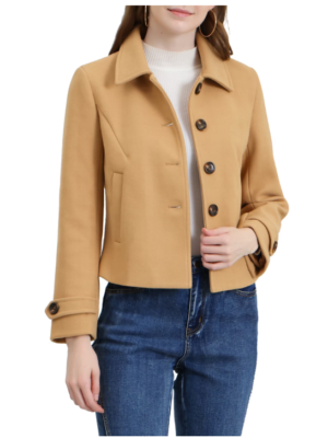 Women's Short Peacoat Turn Down Collar Single